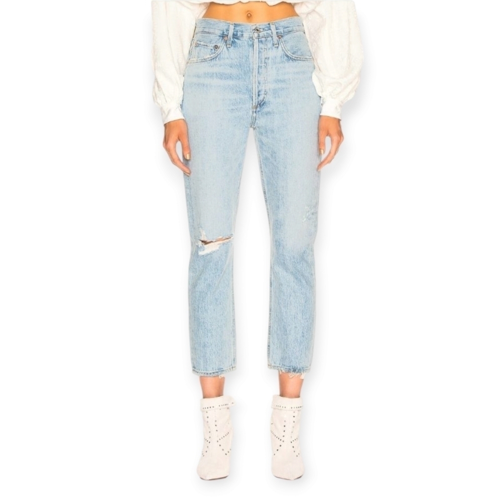 Agolde Riley High Rise Straight Crop Jeans in Shatter Size 28
